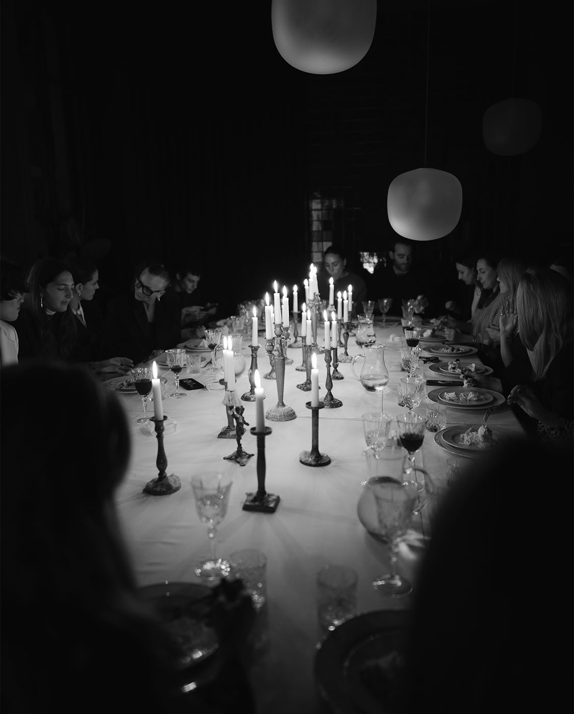 Long dinner table with people