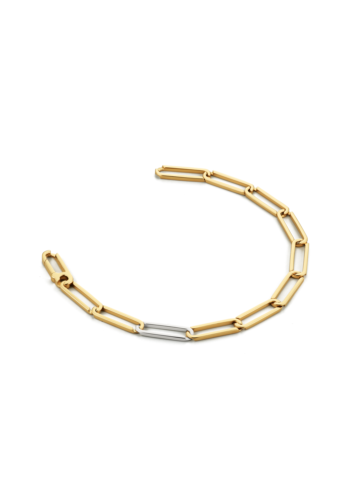 18k gold link bracelets, with one silver link