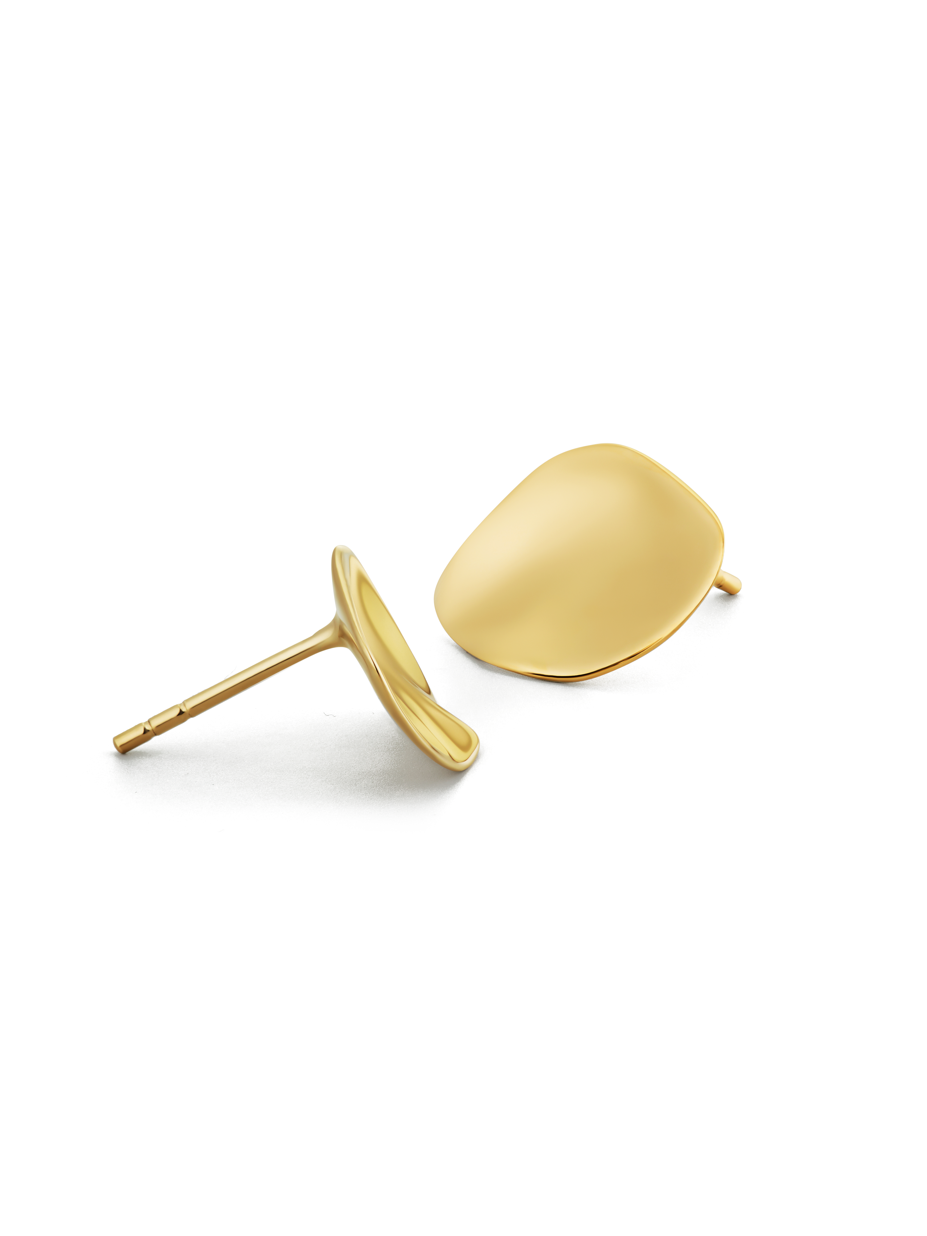 18k gold stud earrings with a smooth, organic shape