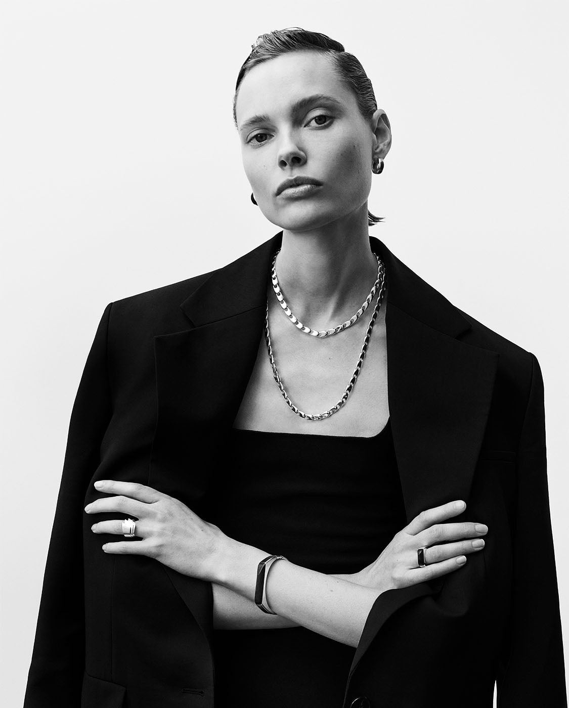 Model with mix of KINRADEN jewellery