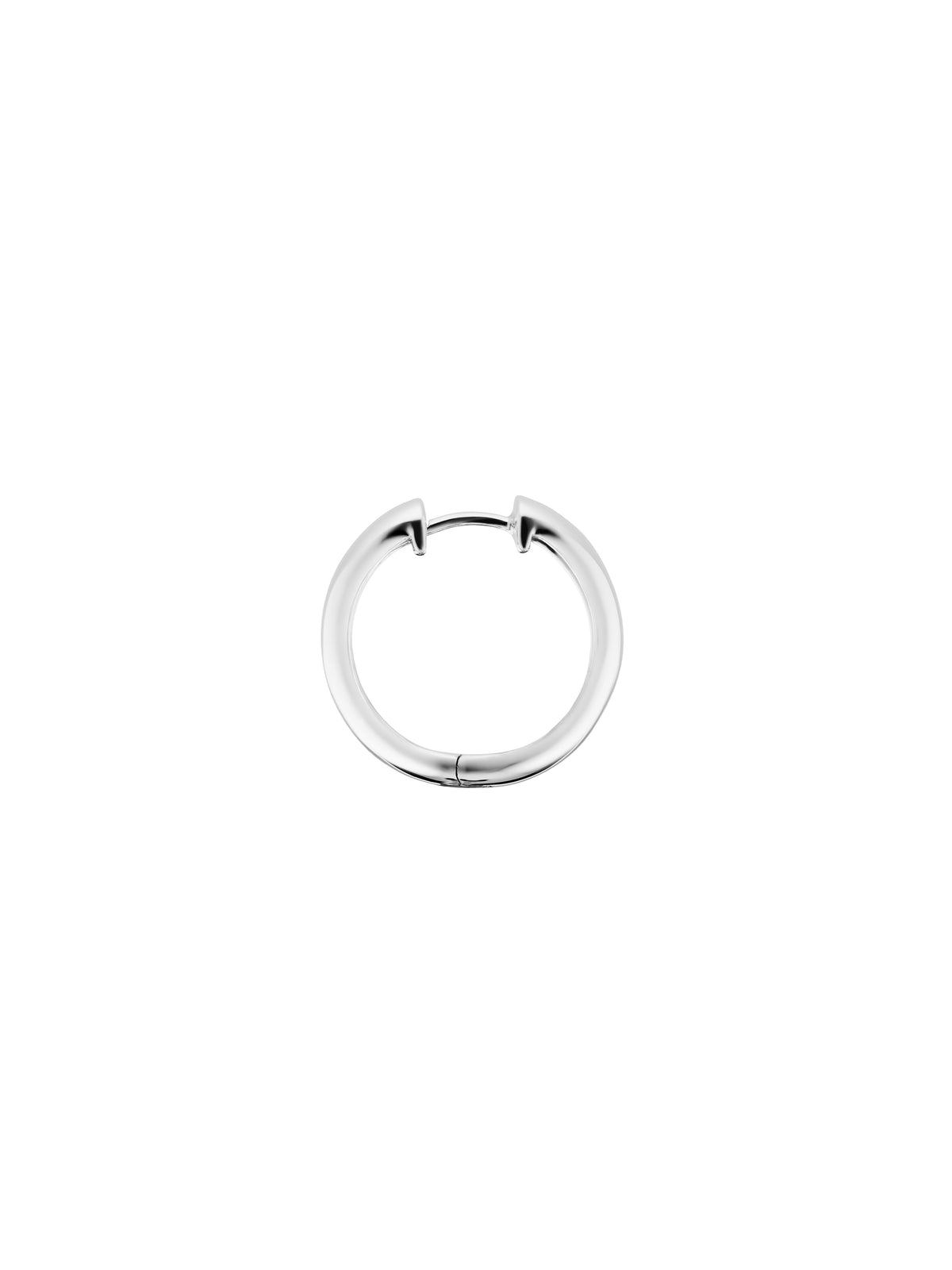 A silver hoop earring centered on a plain white background.