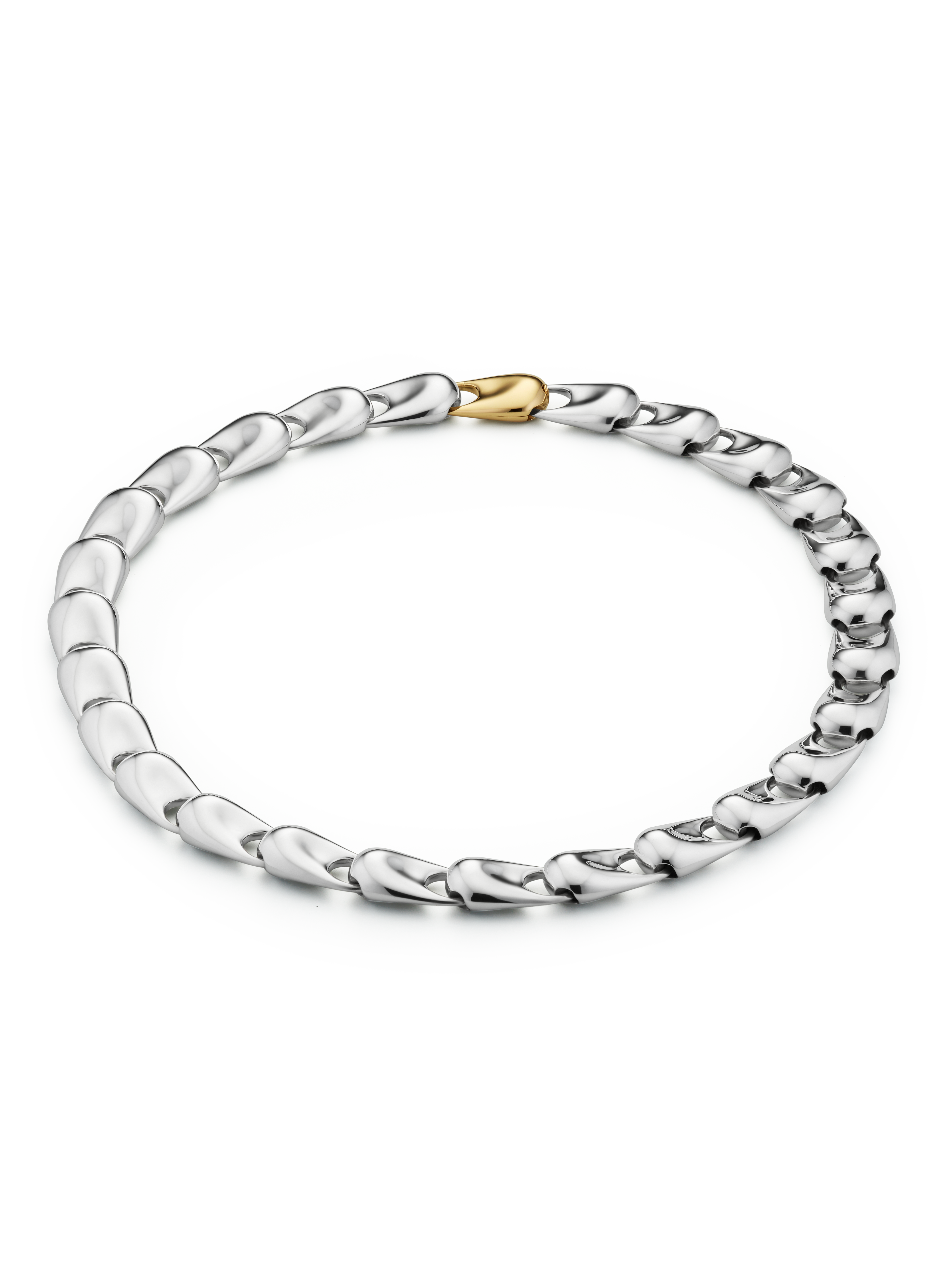 Silver chain necklace, with gold link 