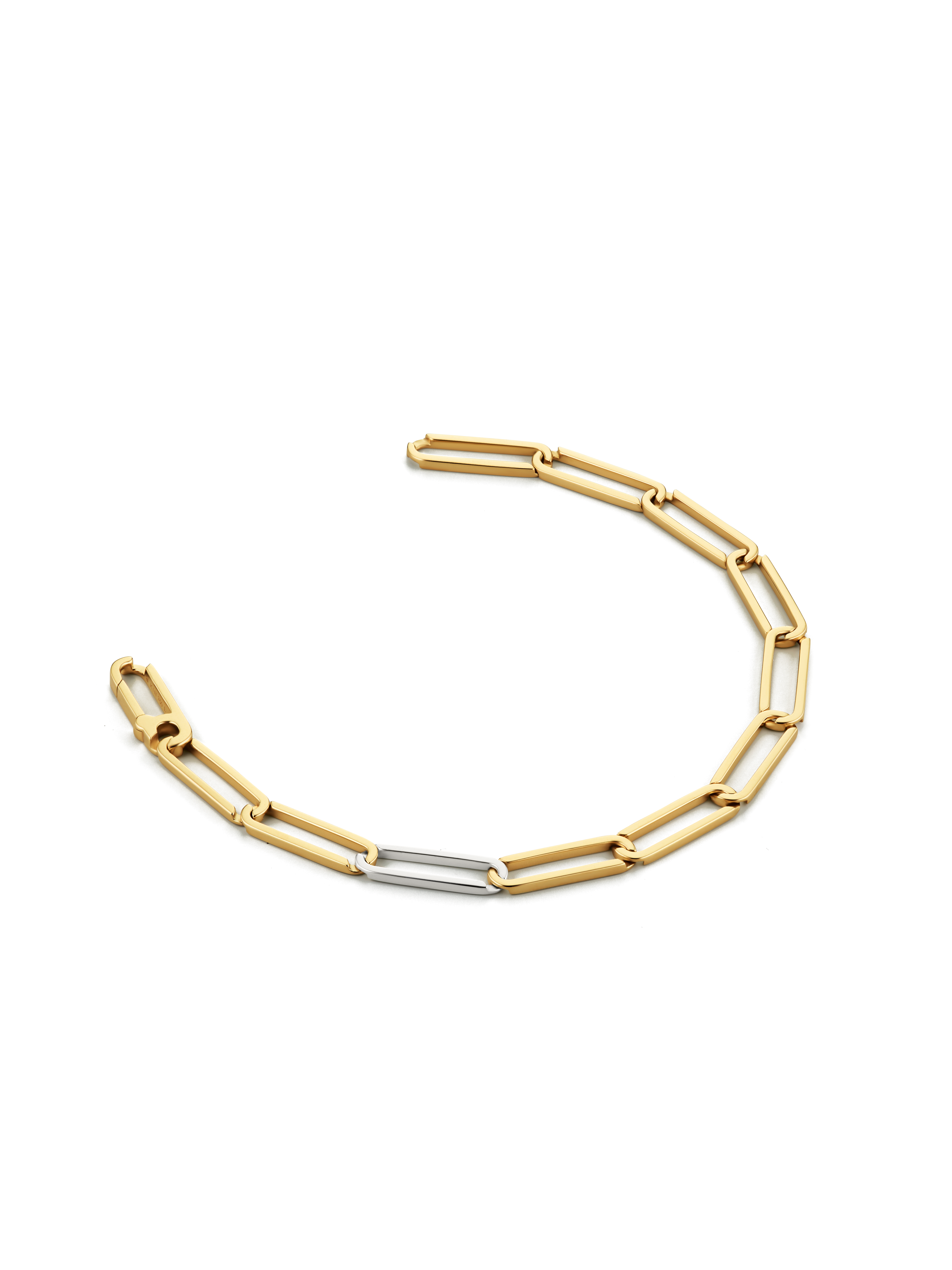 18k gold link bracelets, with one silver link