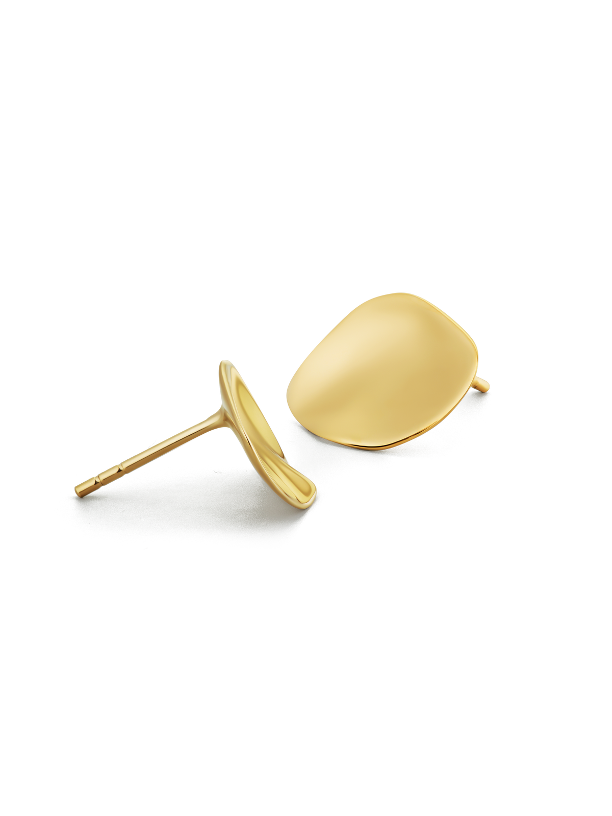 18k gold stud earrings with a smooth, organic shape
