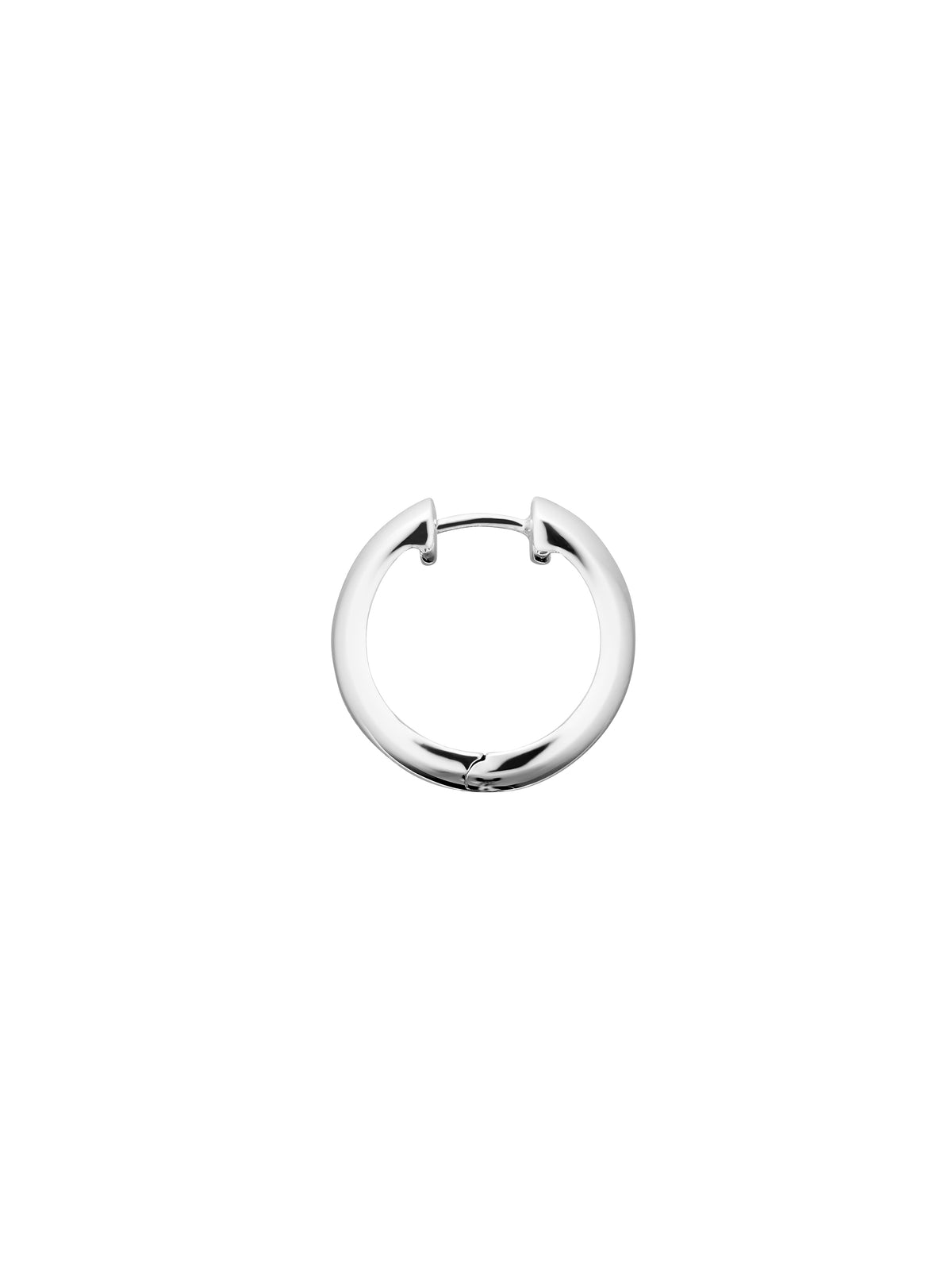 A silver hoop earring centered on a plain white background.